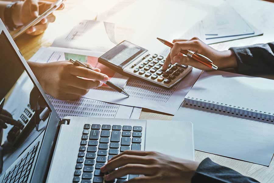 Consulting team working with financial documents